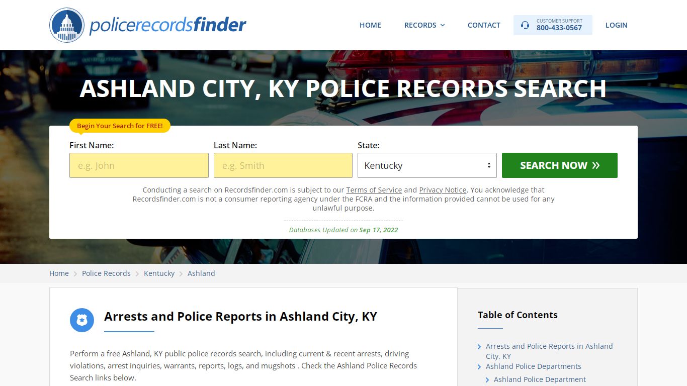 ASHLAND CITY, KY POLICE RECORDS SEARCH - RecordsFinder